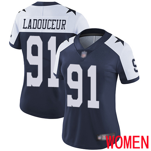 Women Dallas Cowboys Limited Navy Blue L. P. Ladouceur Alternate #91 Vapor Untouchable Throwback NFL Jersey